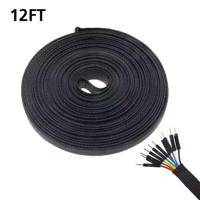 12FT 1/8" 200% Expandable Wire Cable Sleeving Sheathing Braided Loom Tubing