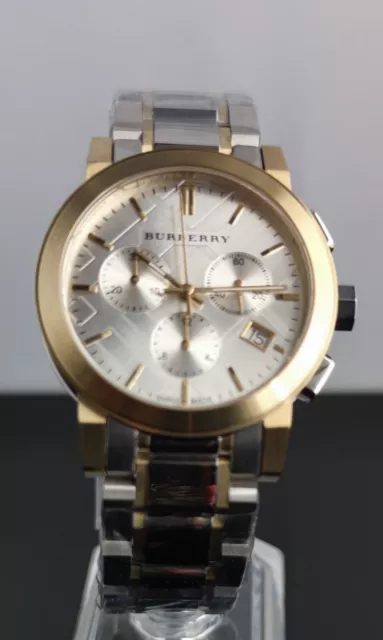 New Genuine Burberry Bu9751 City Silver Gold Chrono Watch - 2 Y.warranty