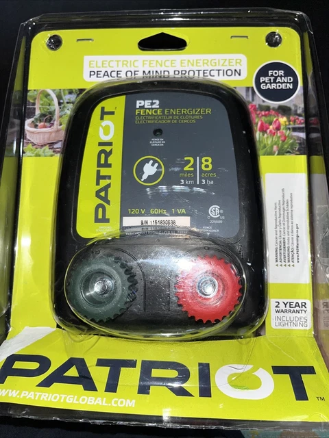 Patriot Electric Fence Energizer PE2 (2 Miles, 8 Acres) 120v 60Hz NEW OPEN BOX