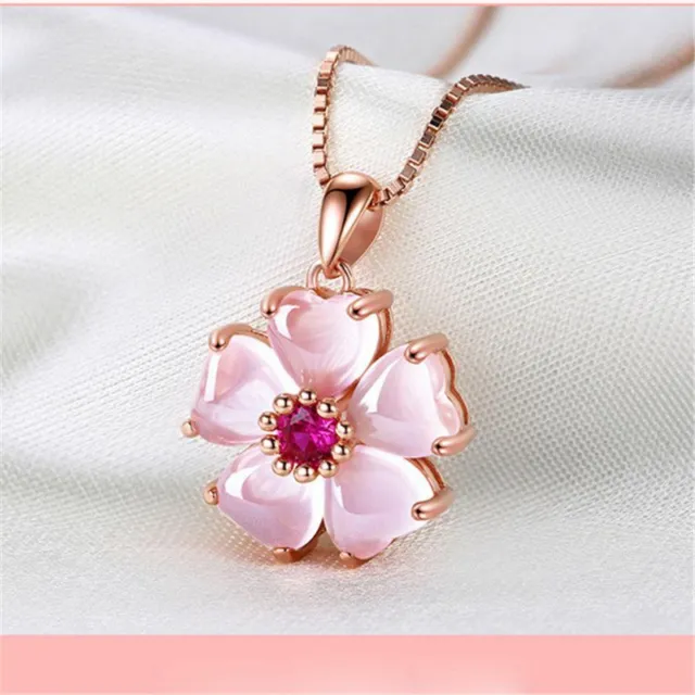 Fashion Gift Women Flower Pendant Jewellery Necklace Rose Gold 925 Silver Chain
