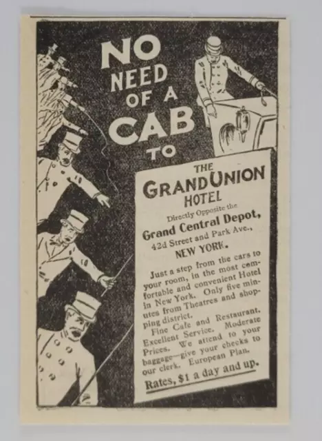 1900 Grand Union Hotel Grand Central Depot NYC Print Ad Outlook ~2.5x4.5"