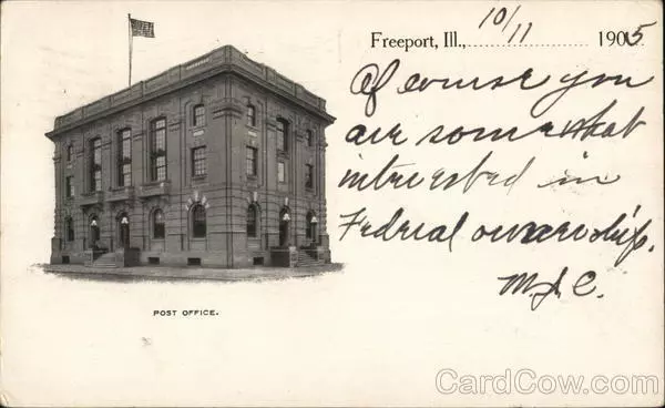 Aurora,IL Freeport,Ill.......1905 Illinois Antique Postcard 1c stamp Vintage