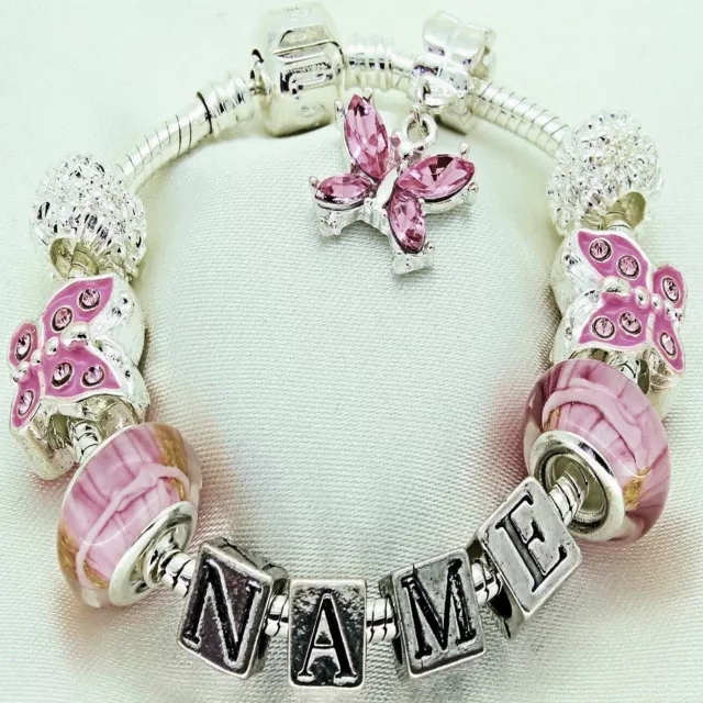 Girls Personalised Jewellery Pink Bracelet Any Name Birthday Gifts FREEPOST