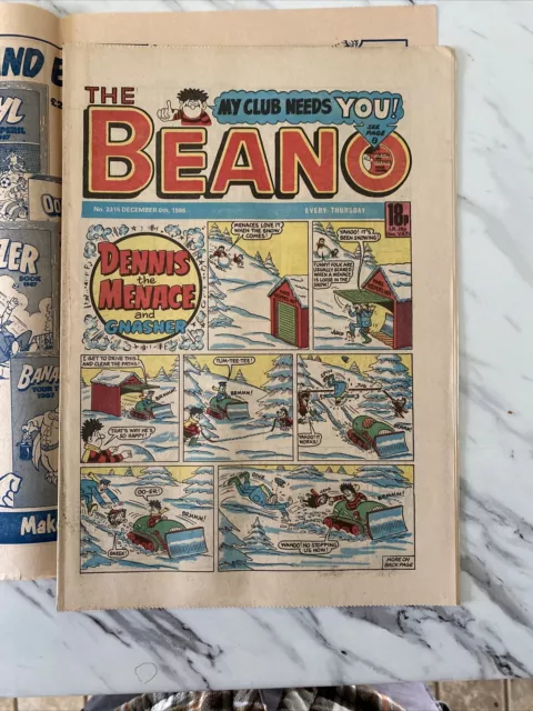 THE BEANO COMIC No. 2316 6th December, 1986 VGC BASH STREET KIDS