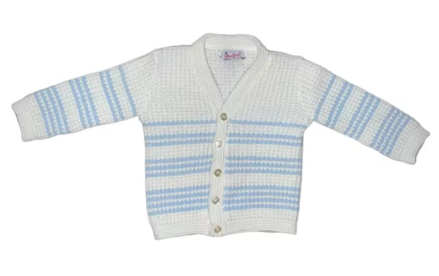 Vintage Blue Bird Baby Acrylic Cardigan Sweater White Blue USA Made Size 2