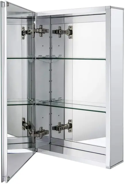 Gabinete de medicina de baño de aluminio con puerta de espejo de doble cara sin marco 15 pulgadas
