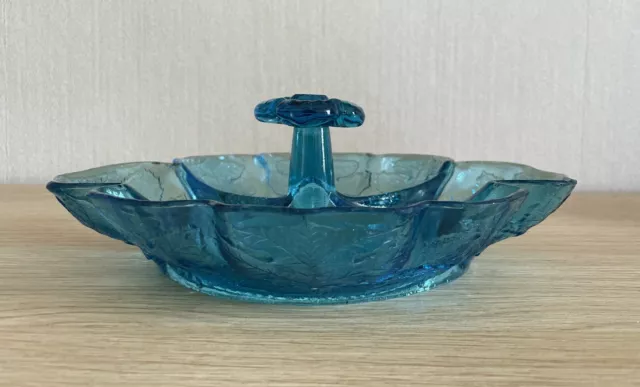 Nouveau Vidrio Prensado Cuenco Decorativo Centro de Mesa Azul Turquesa Antiguo 2