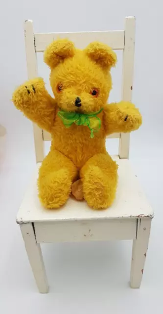 Wendy Boston Vintage Small Yellow English Teddy Bear With Green bow Kawaii