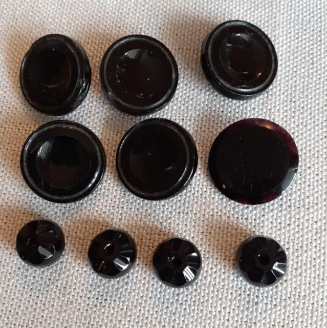 Antique Victorian French Jet Black Glass Buttons X  10