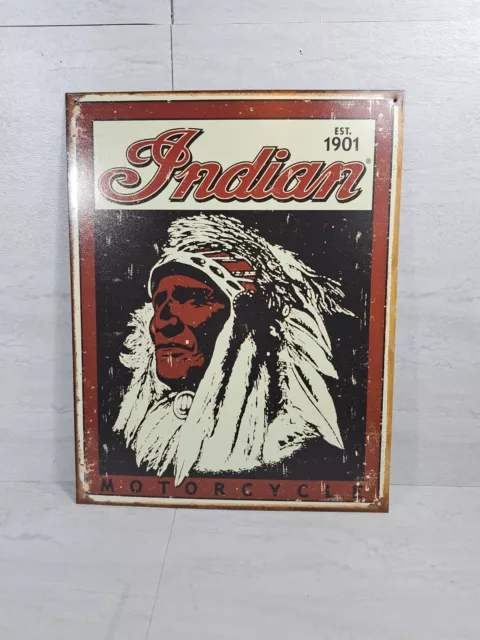 Indian Est 1901 Sign #1270  2005 Indian motorcycle Corp made in usa tin