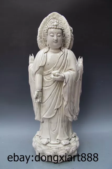 Chinese White Porcelain 3 sides Sakyamuni Kwan-yin Bodhisattva Buddha sculpture