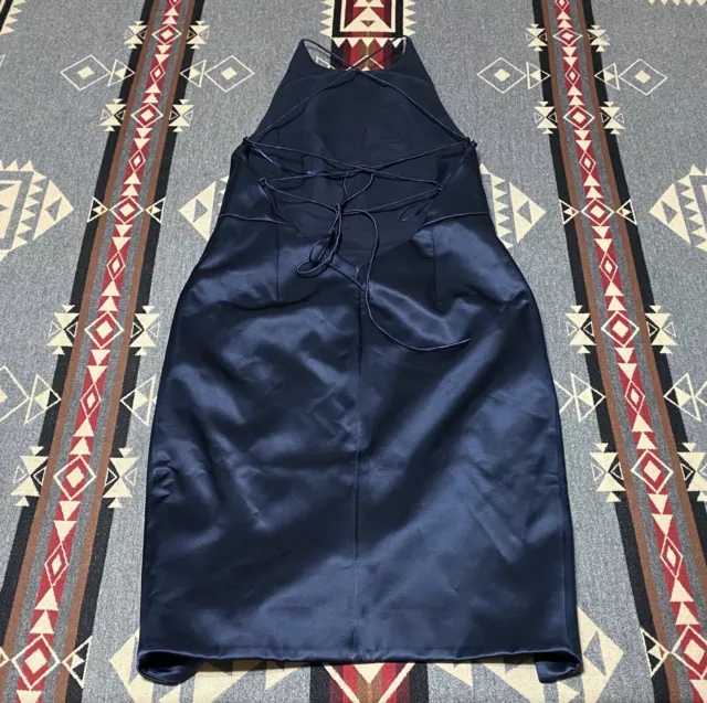 Nicholas Bonded Silk Cross Back Dress Gown Women's Sz 8 NWT $550 Navy Blue T68 2