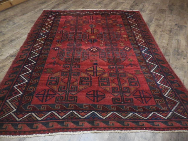 VINTAGE TURKISH HAND MADE GEOMETRIC ANATOLIAN VILLAGE MADE RUG 5.3x7.1 Ft