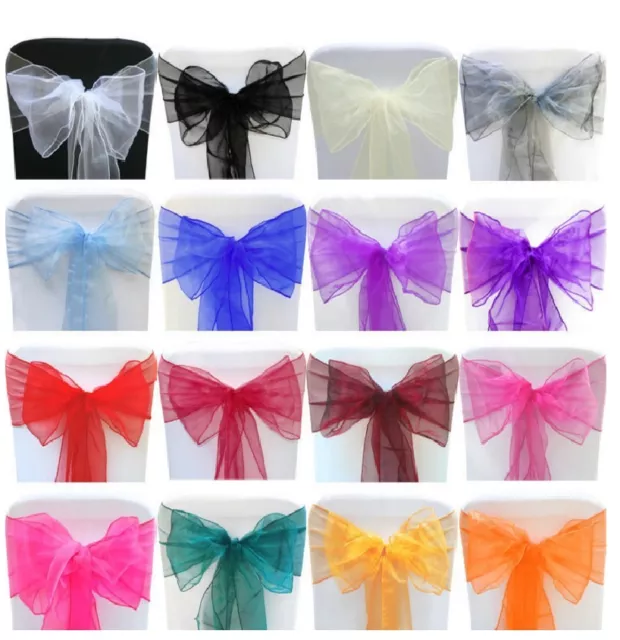 1 10 50 100 Organza Sashes Chair Cover Bow Sash WIDER FULLER BOWS Wedding Party