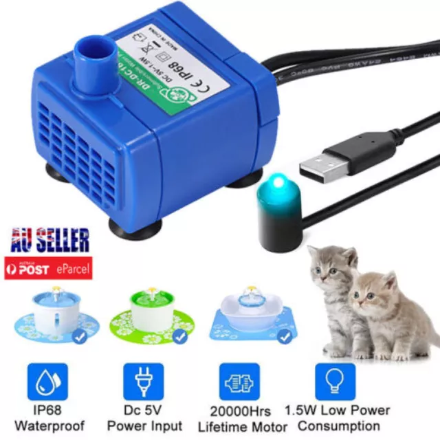 Pet Water Fountain Pump LED USB Automatic Electric Cat Drinking Dispenser Filter