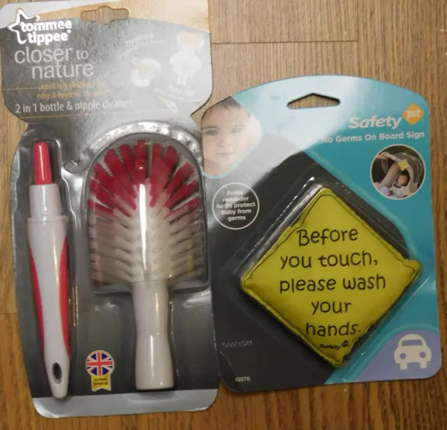 New Tommee Tippee Closer to Nature Bottle & Nipple Cleaner, Safety 1st Germ Sign