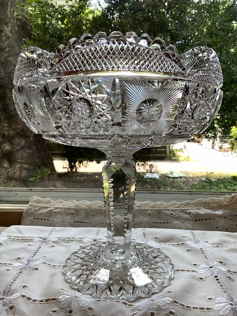 Blackmer American Brilliant Cut Glass Medina Footed Bowl Large Compote 1895-1910