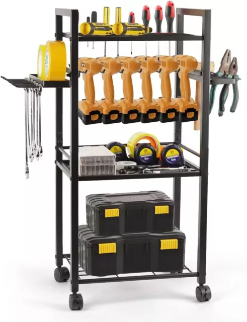 Tool Storage Organizer Rolling Tool Cart Garage Metal Drill Holder with Wheels