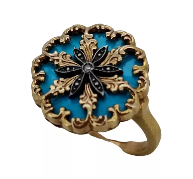 FABERGE Antique Imperial RUSSIAN Gold Enamel Ring with Diamond stone , 56 gold