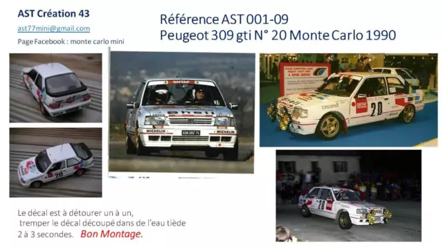 DECAL 1 43 PEUGEOT 309 GTI N°20 DELECOUR Rally WRC MONTE CARLO 1990 MONTECARLO