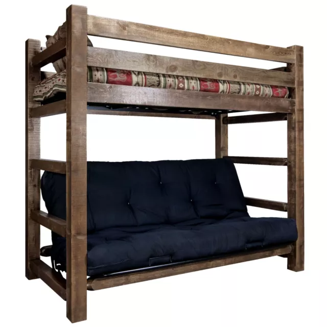 Rustic Twin Over Futon Bunk Bed Farmhouse BunkBeds Western Lodge Amish Made