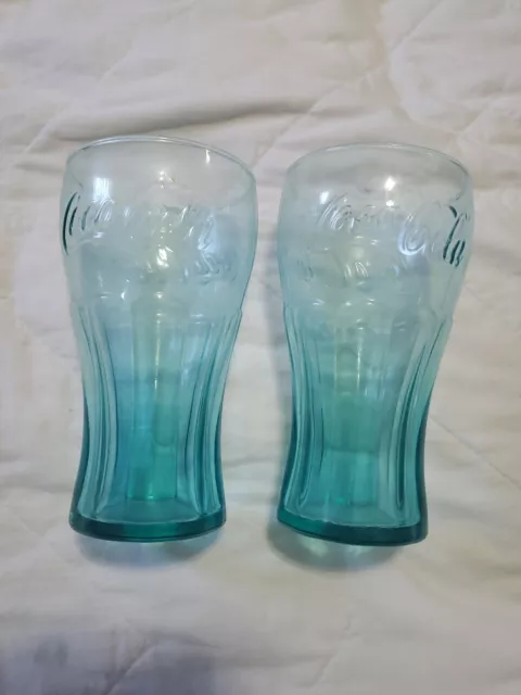 2 Vintage Libbey Green Clear Coca Cola Coke Tumbler Drinking Glass