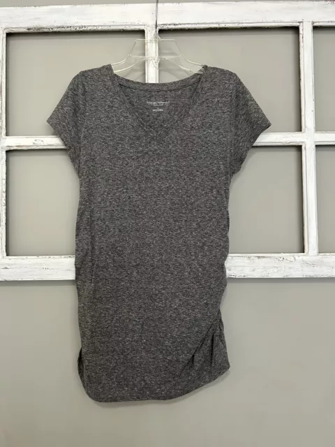 Liz Lange Maternity Top T-shirt Tee S/S Gray Scrunch Side - Small - EUC!!!