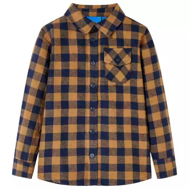 Chemise à carreaux pour enfants cognac et bleu 92 A9J5