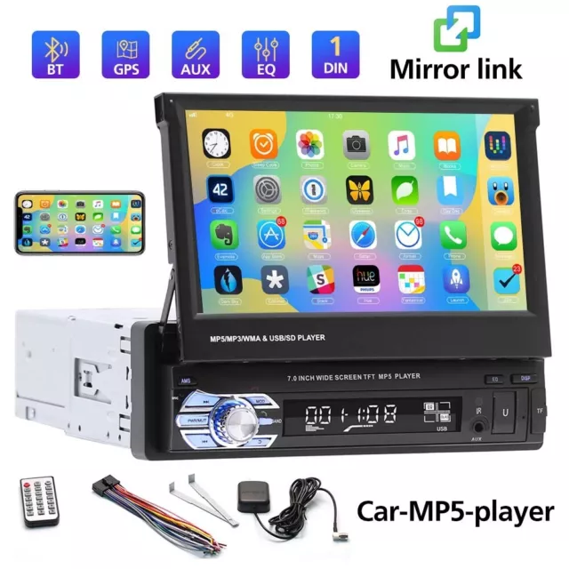 7 1DIN Autoradio Navigation MIT GPS Navi Bluetooth USB MP3 Touchscreen + Map