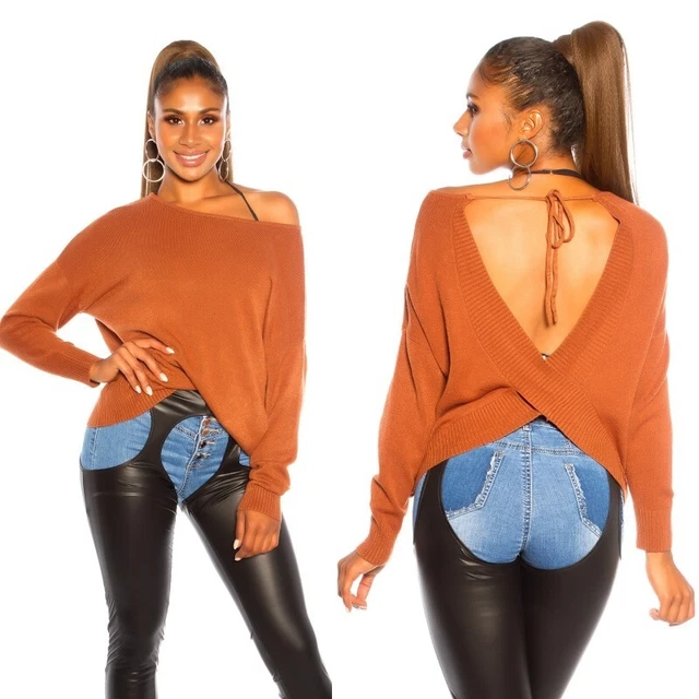 Maglione pullover in maglia oversize lungo spalle scoperte comodo donna glamour