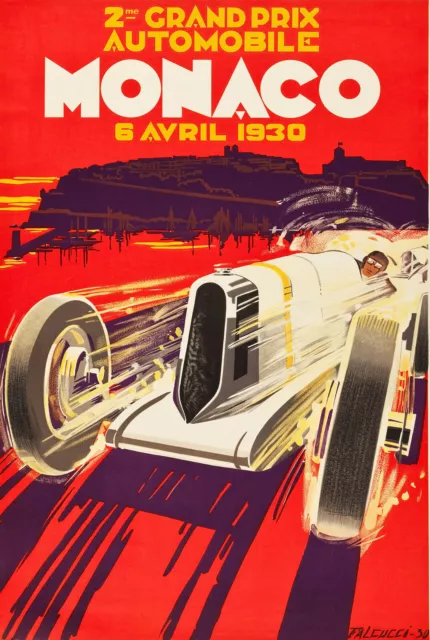 Monaco 1930 Prix Vintage painting art deco print  advert poster canvas framed