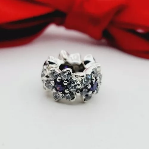 New Genuine Pandora Forget Me Not Purple CZ Flower Spacer Charm 791834 RETIRED