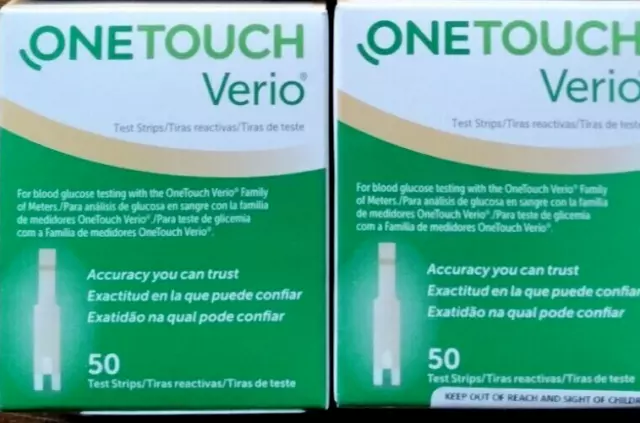 Verio One Touch Blood Glucose Test Strips 2 Boxes 100 Exp 31/03/2025
