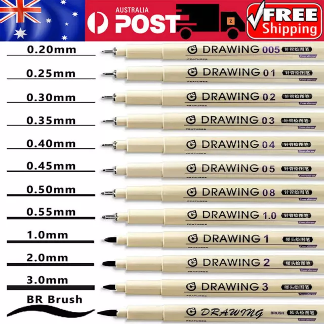 12PCS Black Sakura Pigma Micron Fine Line Pen BR Drawing Set Drawing Ink Pens AU