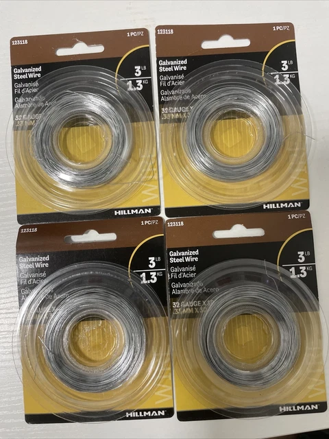 Hillman 123118 Galvanized Steel Wire 32 Gauge x 100L 3lb Capacity Lot of 4
