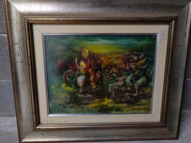 Pietro DELFITTO Scontro fra Cavalieri OLIO su tela 40x30 1979