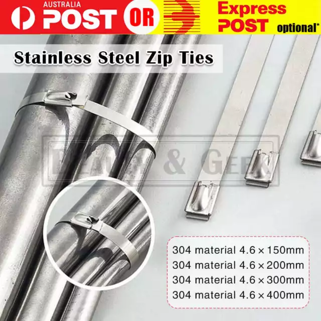 Stainless Steel Cable Ties Metal Self Locking Zip Tie Strap Wrap 150-400mm New