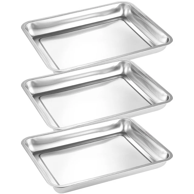 3 piezas sartén rectangular de acero inoxidable bandeja de dificultad Deep Eduge horno sartén
