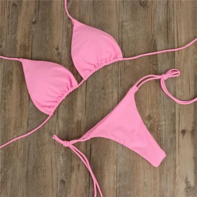 Women Sexy Thong Bikini Set Side Tie Halter Neck Swimsuit Bandage Swimwear S~xl