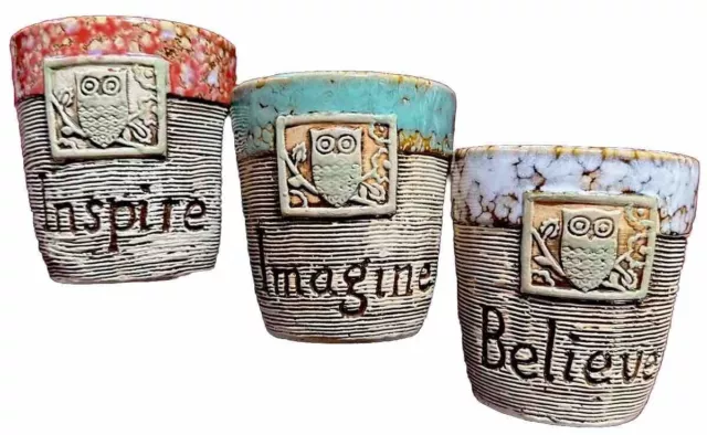 Beautiful Pottery Lot Of 3. Inspire-Imagine-Believe