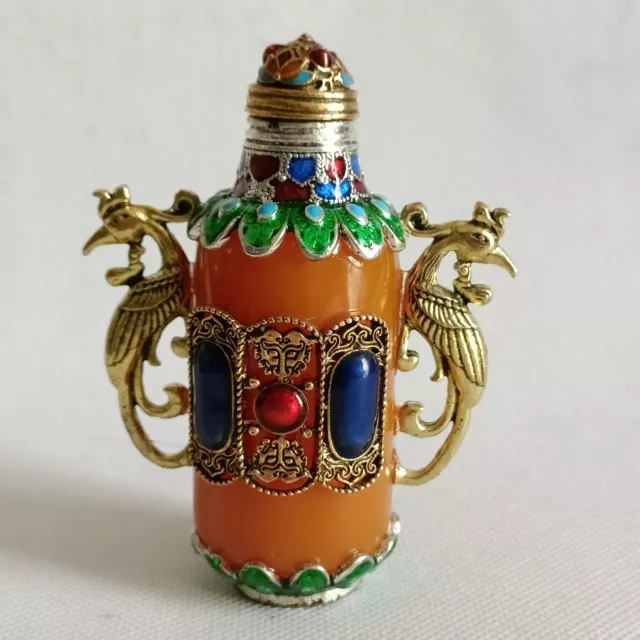 Beautiful Chinese artificial beeswax armor Double phoenix statue snuff bottle