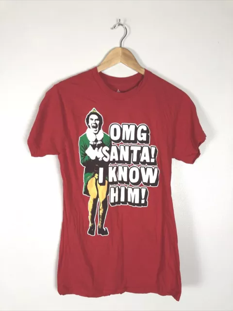 Elf Movie Will Ferrell Red Tshirt, OMG Santa!  I Know Him! Christmas T shirt, S