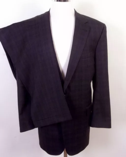 EUC Jos. A. Bank Signature Gold Dark Gray Plaid 100% Wool Men's 2 Pc Suit 46 L