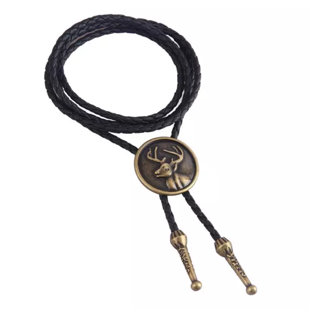 Retro Style Elk Bola Tie Leather Rope Cowboy Necklace Womens Sweater Chain