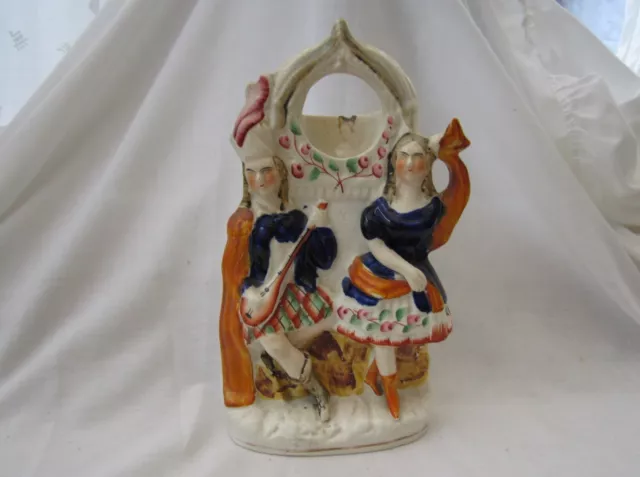 Antique  Staffordshire Flat Back Figure, Pocket Watch Holder . 9.5" In Height.