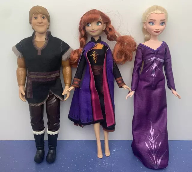 Lot of 3 Disney Frozen 2 Kristoff Anna Singles Elsa Purple Dress Fashion Doll