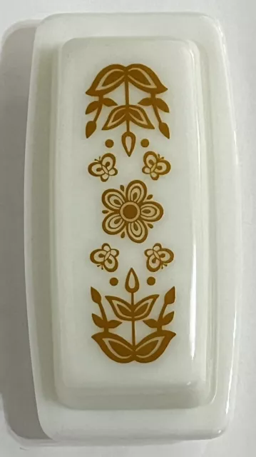 Vintage PYREX Butter Dish Butterfly Gold Covered Cottage Core 70’s MCM Glass