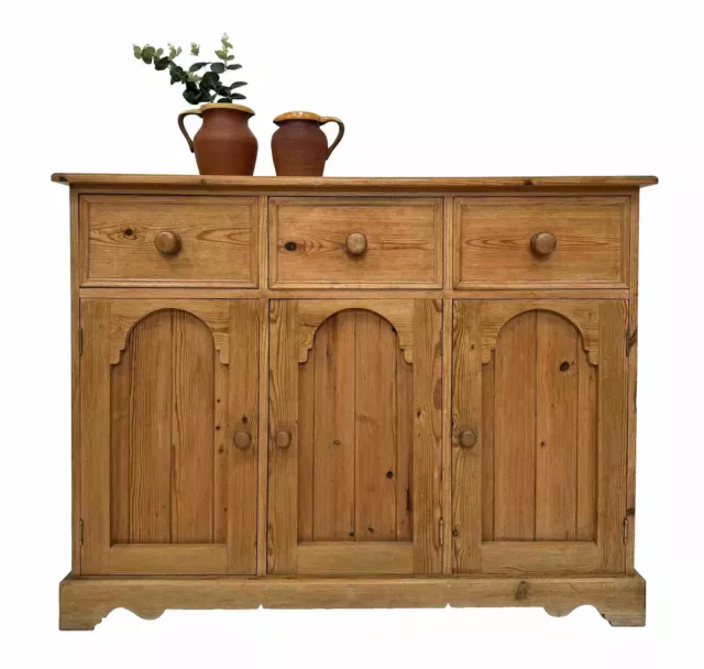 Solid Pine Sideboard Dresser Base Drawers Cupboard Vintage Antique Gothic Style