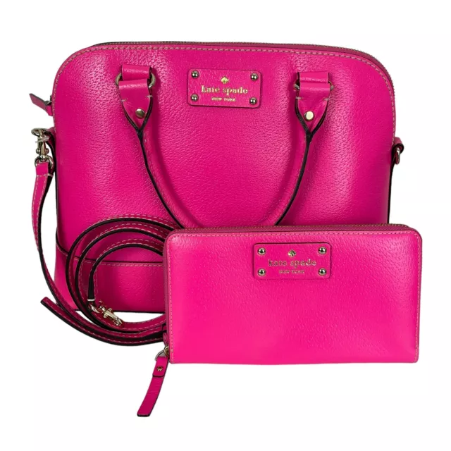 Kate Spade Handbag Wallet Set Small Rachelle Wellesley Pink Leather W/ Neda Zip