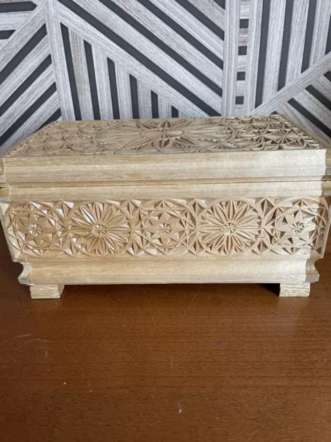 Hand carved wooden box with lid